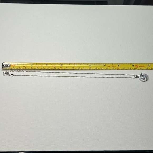 Vintage Sterling Silver Thin Chain w/ Sterling Silver Rhinestone Pendant - Picture 6 of 7